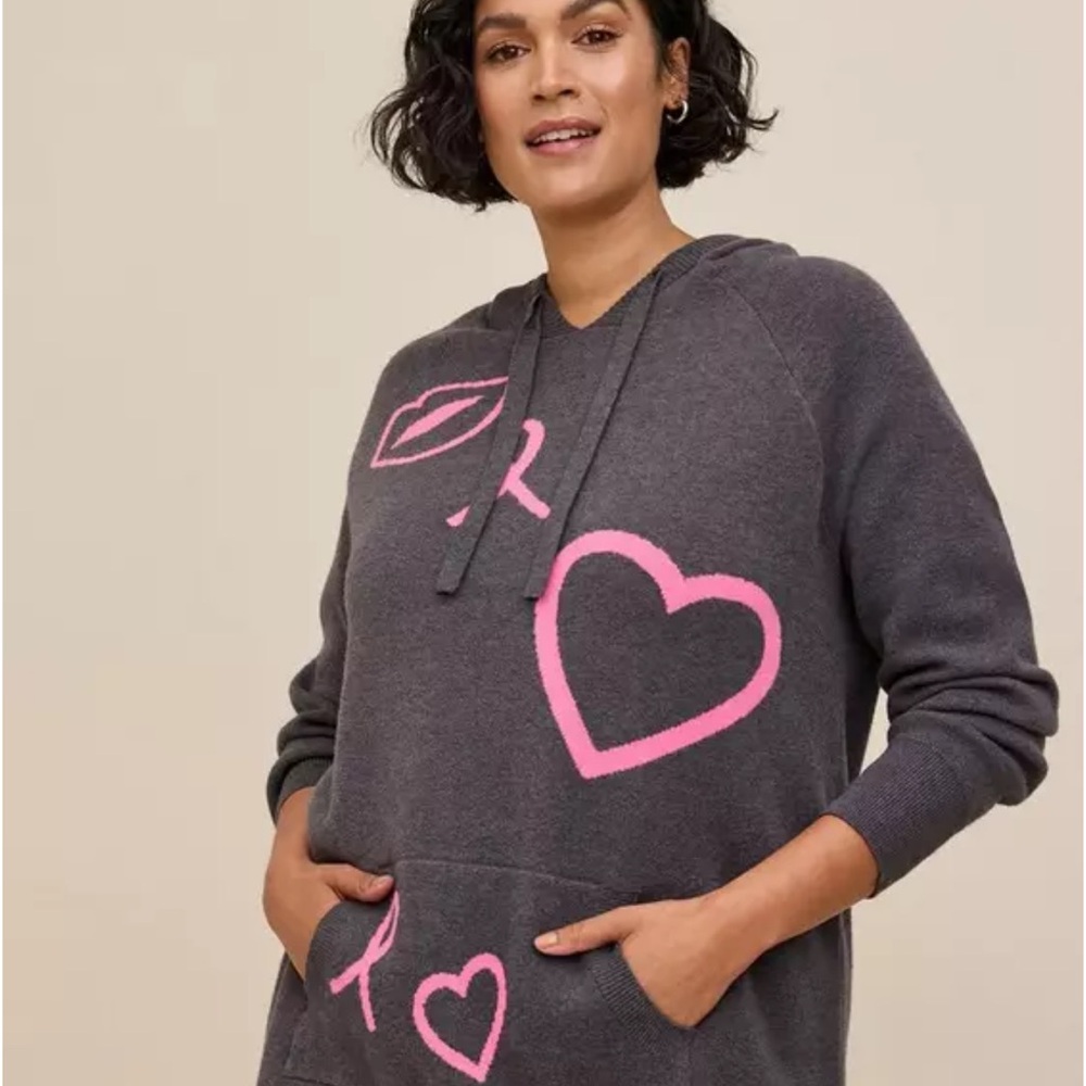 Gray Hoodie with Pink Heart and Ribbon Design - Picture 6 of 7